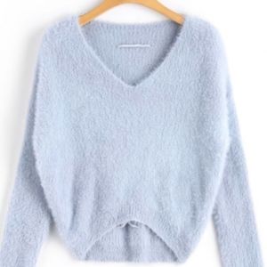 V Neck Criss Cross Mohair Sweater